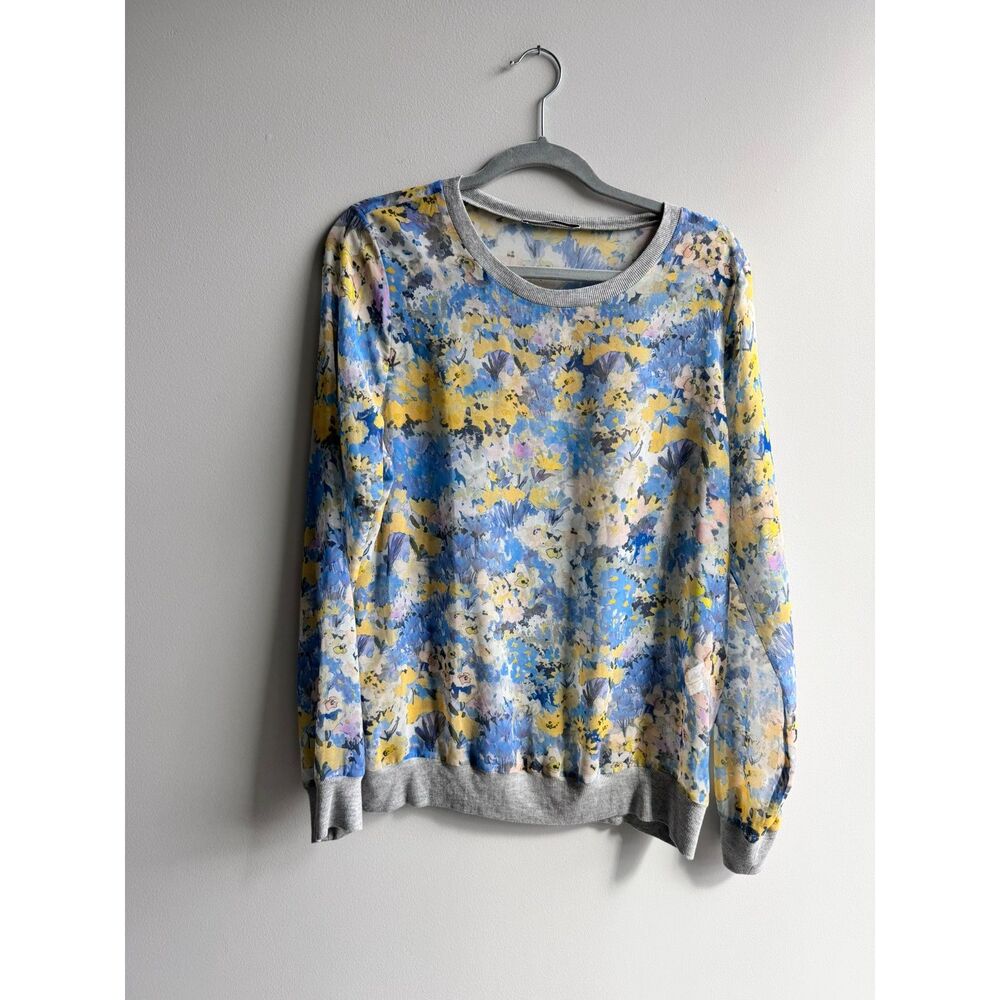 Anthropologie Future Vintage Blue Watercolor Blouse  Long Sleeve Women's Large